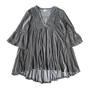 POL Velvet Lace Babydoll Dress | Cottagecore, Tunic, Mini, Bell Sleeves, M, NWOT